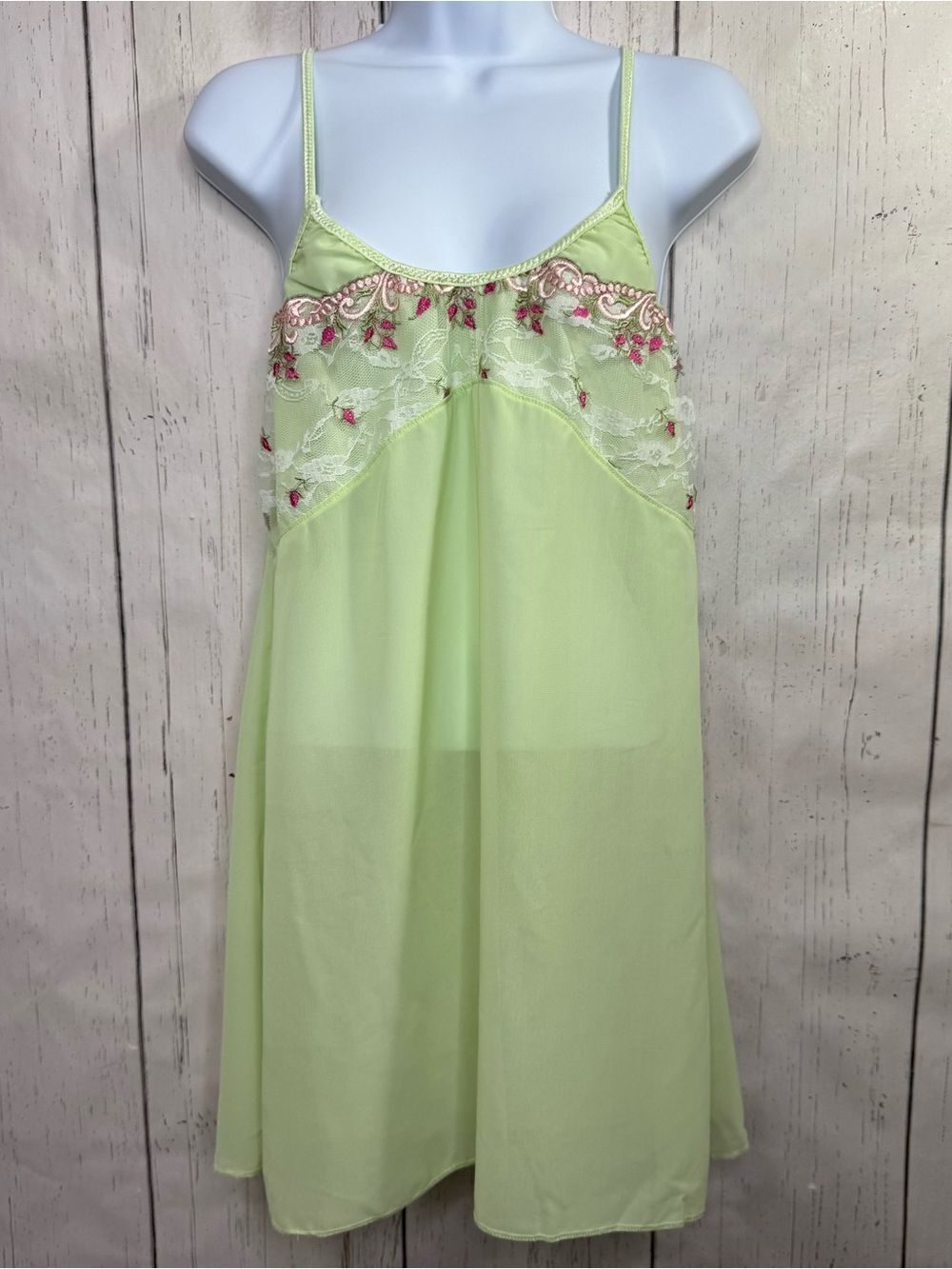 Vintage Lime Green Floral Lace Slip Dress L Coquette Fairycore Cottagecore Mini
